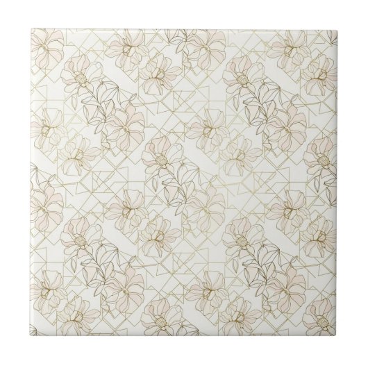 Minimal Botanical Line Art Pattern (2) タイル (正面)