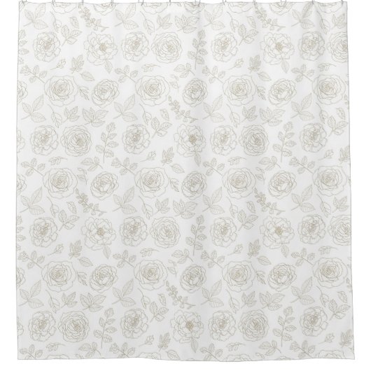 Minimal Botanical Line Art Pattern (4) シャワーカーテン (正面)