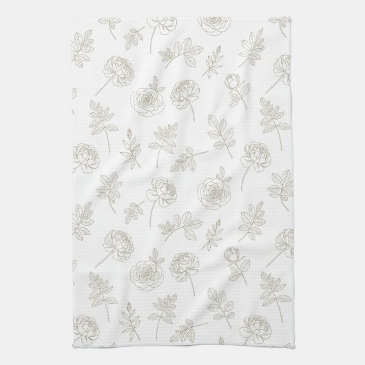 Minimal Botanical Line Art Pattern (8) キッチンタオル (縦)