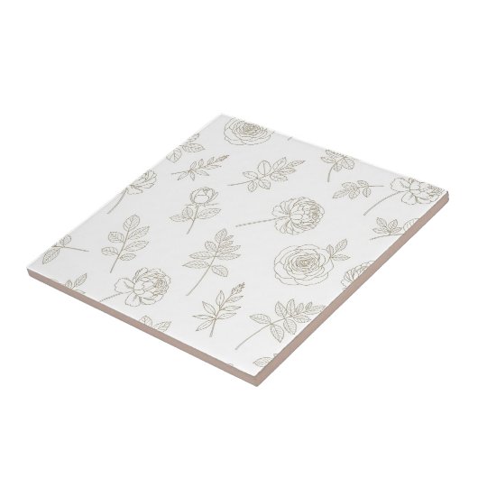 Minimal Botanical Line Art Pattern (8) タイル (側面)