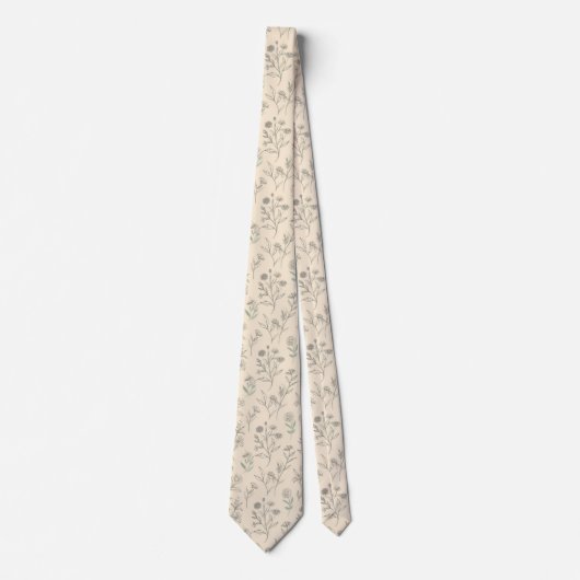 Minimal Botanical Line Floral Pattern ネクタイ (正面)