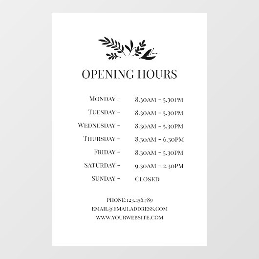 Minimal Botanical Logo Opening Hours  ウィンドウサイン (シート)