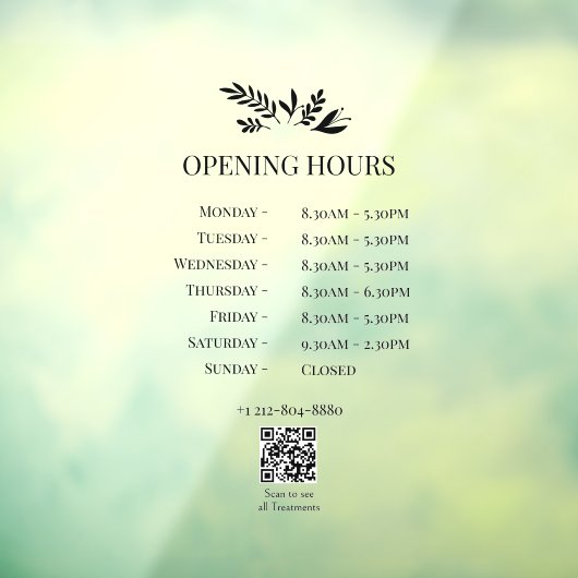 Minimal Botanical Logo Opening Hours QR Code ウィンドウサイン (シート3)