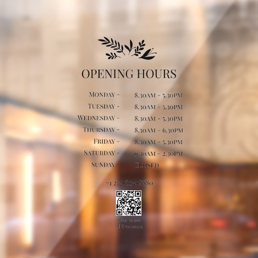 Minimal Botanical Logo Opening Hours QR Code ウィンドウサイン (シート2)