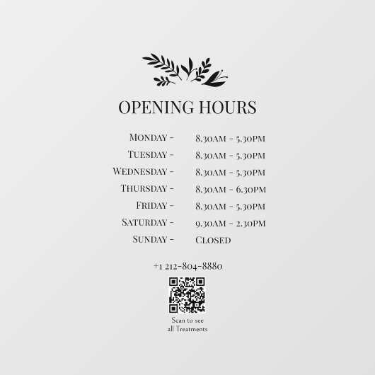 Minimal Botanical Logo Opening Hours QR Code ウィンドウサイン (シート)