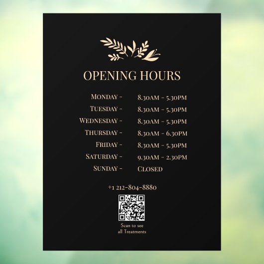 Minimal Botanical Logo Opening Hours QR Code ウィンドウサイン (シート3)