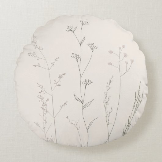 Minimal Botanical Pillow – Soft Spring Wildflower  ラウンドクッション (正面)