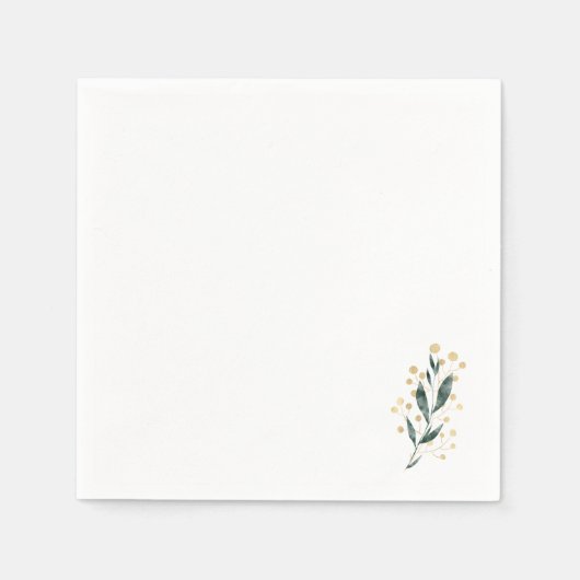 Minimal Botanical | Soft Greenery & Gold Accent スタンダードカクテルナプキン (正面)