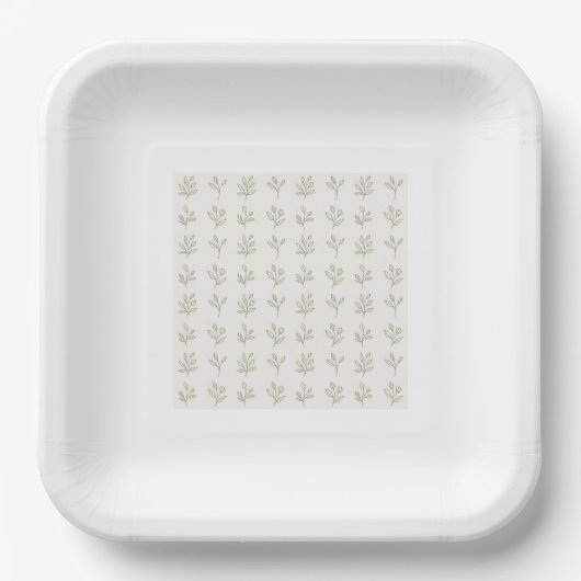 Minimal Botanical Square Paper Plates ペーパープレート (正面)