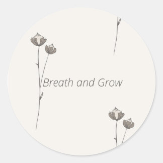 Minimal Botanical Sticker - Breathe and Grow ラウンドシール