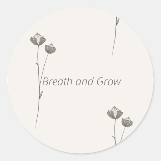 Minimal Botanical Sticker - Breathe and Grow ラウンドシール (正面)