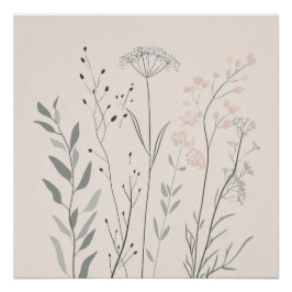 Minimal Botanical Wall Art – Soft Wildflower ポスター