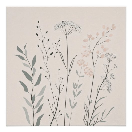 Minimal Botanical Wall Art – Soft Wildflower ポスター (正面)