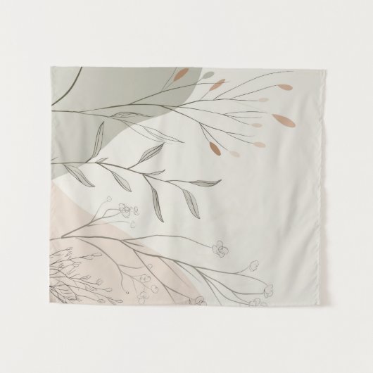 Minimal Botanical Wall Clock – Abstract Wildflower タペストリー (正面(横))