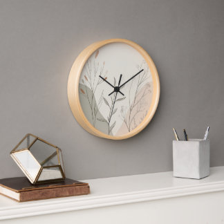 Minimal Botanical Wall Clock – Abstract Wildflower 壁時計