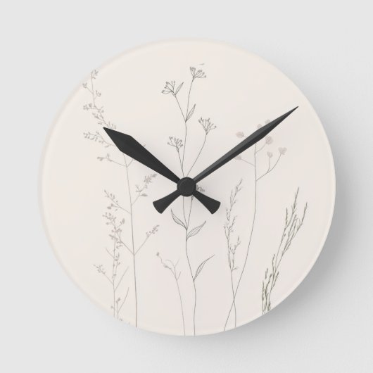 Minimal Botanical Wall Clock – Soft Spring  ラウンド壁時計 (正面)