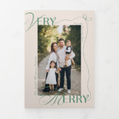 Minimal Bow Very Merry Photo Collage Christmas 三つ折りクリスマスカード (カバー)