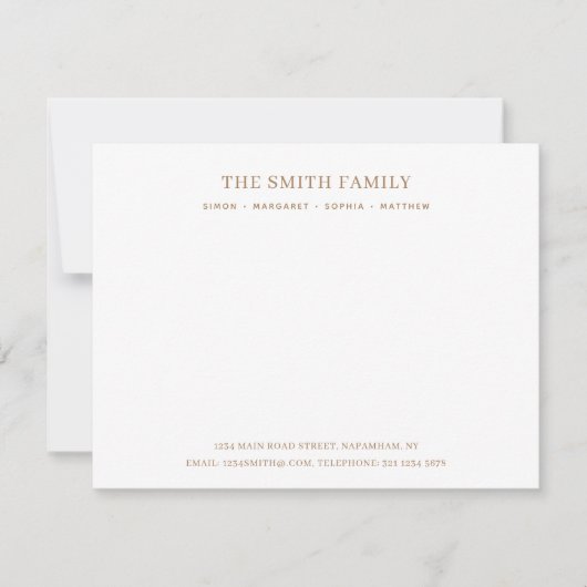 Minimal Bronze Family Name Stationery ノートカード (正面)