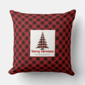 Minimal Buffalo Plaid Christmas Trees Name Pillow クッション (正面)
