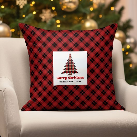 Minimal Buffalo Plaid Christmas Trees Name Pillow クッション