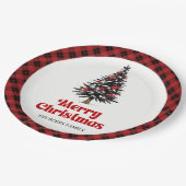 Minimal Buffalo Plaid Tree Christmas Paper Plates ペーパープレート (アングル)