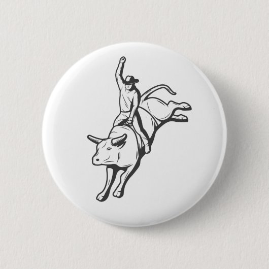 Minimal Bull Rider Line Art Western Pin 缶バッジ (正面)