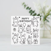 Minimal Bunny Doodle Birthday Card カード (スタンド正面)