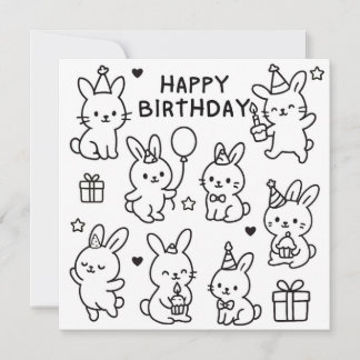 Minimal Bunny Doodle Birthday Card カード