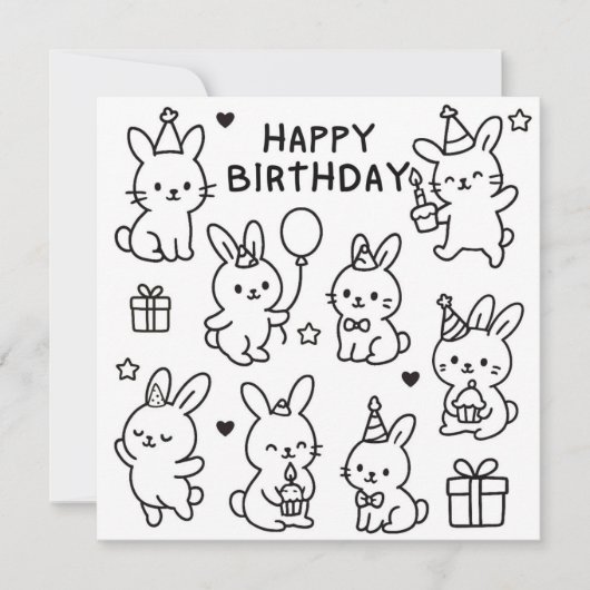 Minimal Bunny Doodle Birthday Card カード (正面)