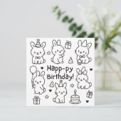 Minimal Bunny Doodle Birthday Card カード (スタンド正面)