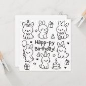 Minimal Bunny Doodle Birthday Card カード (正面/裏面インサイチュ)