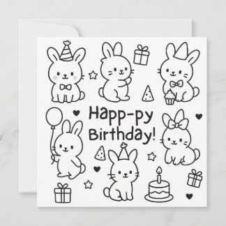 Minimal Bunny Doodle Birthday Card カード
