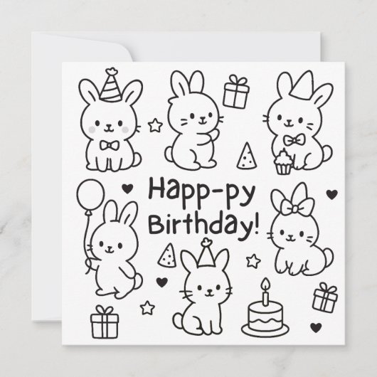 Minimal Bunny Doodle Birthday Card カード (正面)