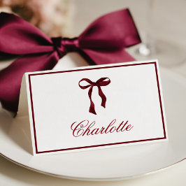 Minimal Burgundy Bow Place Card テーブルナンバー