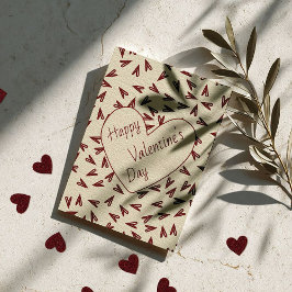 Minimal Burgundy & Cream Hearts Valentine シーズンカード