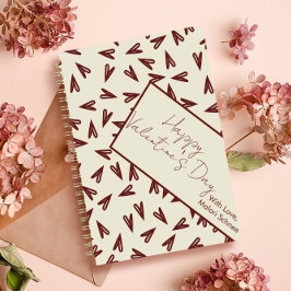 Minimal Burgundy & Cream Hearts Valentine ノートブック