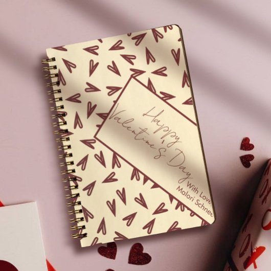 Minimal Burgundy & Cream Hearts Valentine ノートブック
