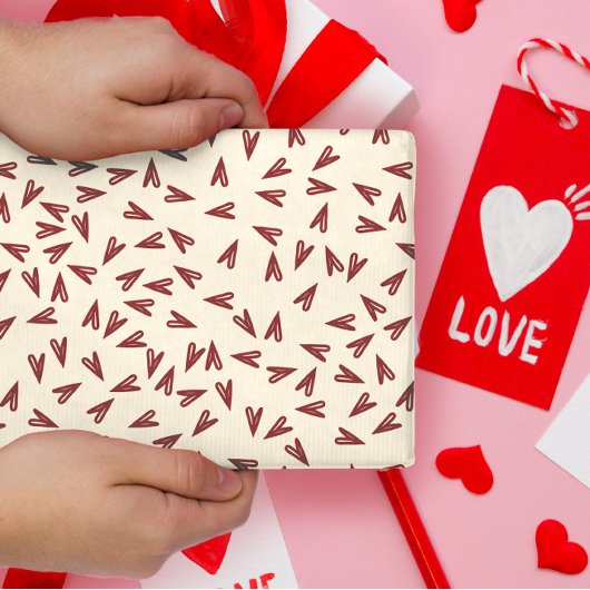 Minimal Burgundy & Cream Hearts Valentine ラッピングペーパーシート