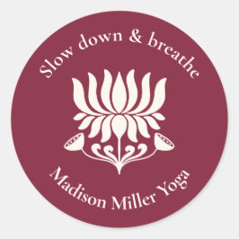 Minimal Burgundy Lotus Floral Yoga Wellness ラウンドシール