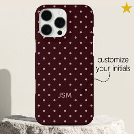 Minimal Burgundy Pink Custom Monogram Polka Dot iPhone 16 Pro Maxケース