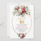 Minimal Burgundy White Gold Sweet Sixteen Invite 招待状 (正面)