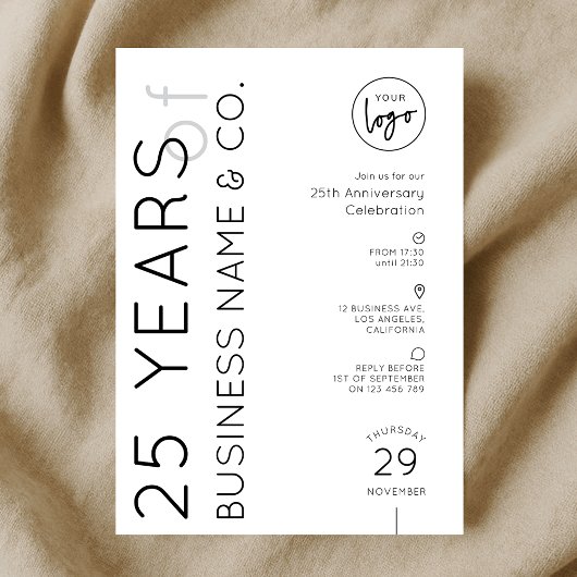 Minimal Business Anniversary Dinner Corporate Logo 招待状