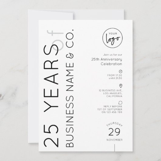 Minimal Business Anniversary Dinner Corporate Logo 招待状 (正面)