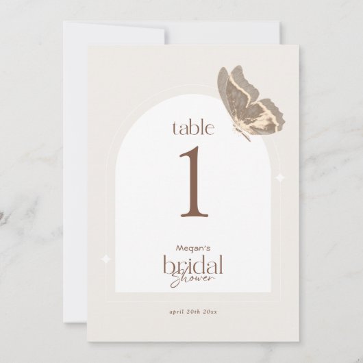 Minimal Butterfly Bridal Shower Table Number Card 招待状 (裏面)