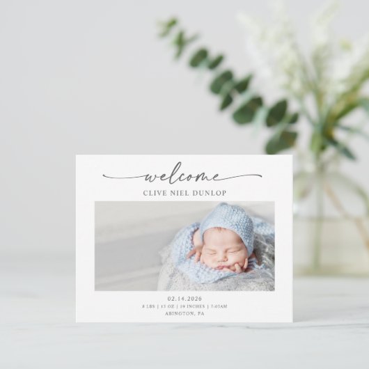 Minimal Calligraphy Boho Birth Announcement Card サンキューカード (スタンド正面)