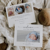 Minimal Calligraphy Boho Birth Announcement Card サンキューカード