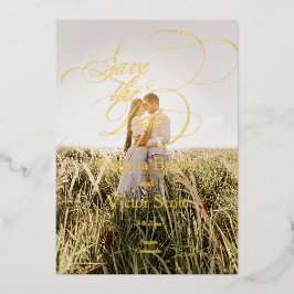 Minimal Calligraphy Save the Date Photo 箔招待状