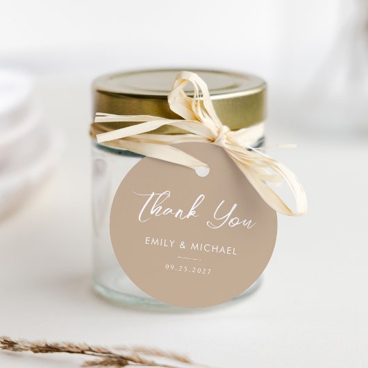 Minimal Calligraphy Taupe Simple Wedding Thank You フェイバータグ