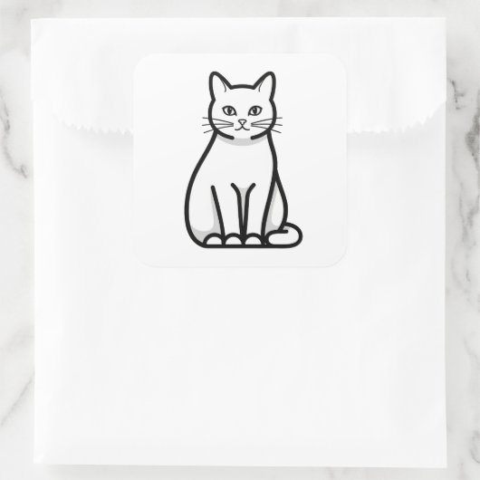 Minimal Calm Cat Illustration スクエアシール (バッグ)