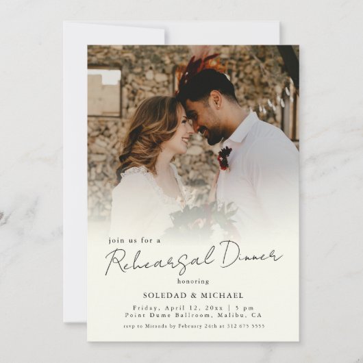 Minimal Casual Script Photo | Rehearsal Dinner 招待状 (正面)